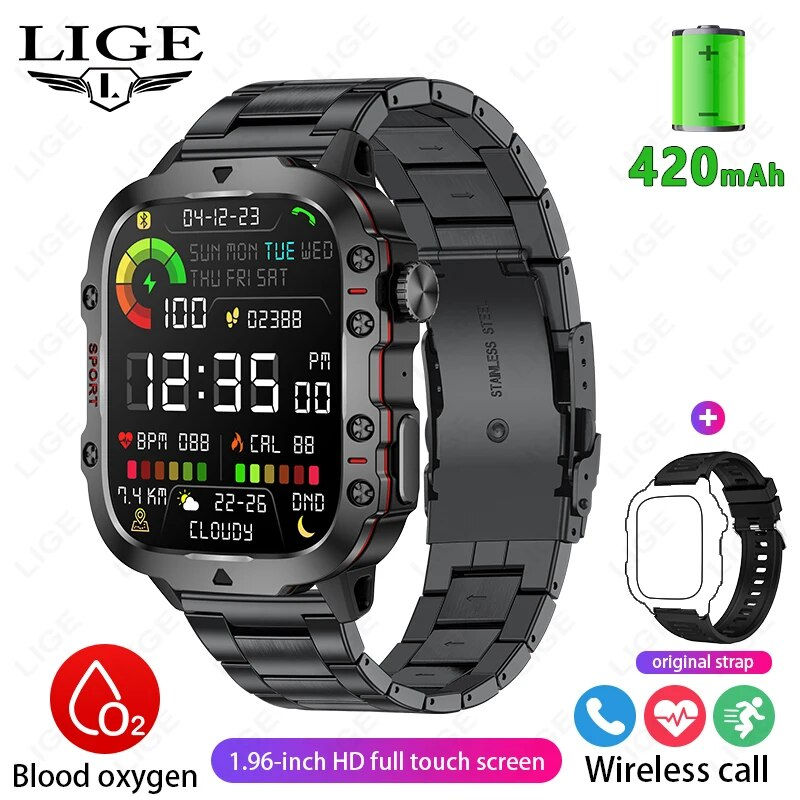 תמונה ממוזערת: LIGE New Smart Watch 1.96 Inch Screen 420 MAh Bluetooth Call Voice Assistant Wa
