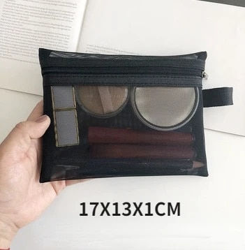 الصورة المصغرة: Women Mesh Cosmetic Bag Travel Storage Makeup Bag Organizer Female Make Up Pouc