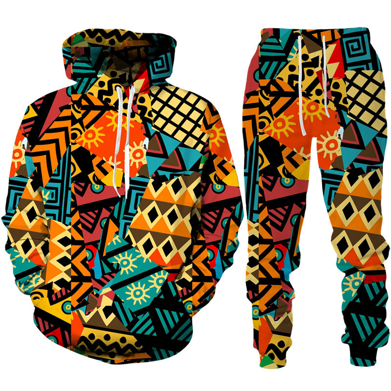 ภาพขนาดย่อ: Retro African Print Hoodie/Pants/Suit  Ethnic Style Clothes Couple Outfits Folk