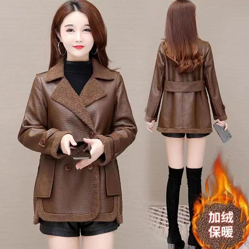 Thumbnail: 2024 Women Leather Jacket Autumn Winter Short Double Sided Wear Leather Coat 4X