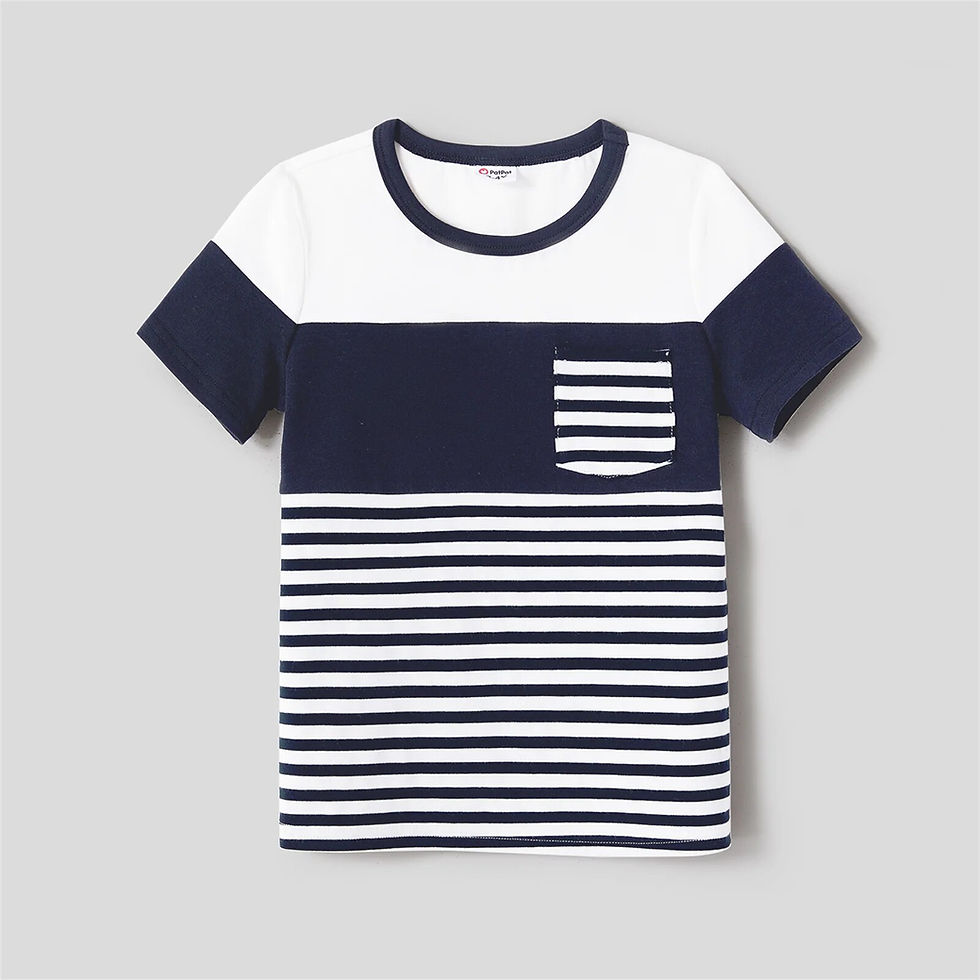 Miniatura: PatPat Family Matching Outfits Cotton Colorblock Striped Short-sleeve Tee and S