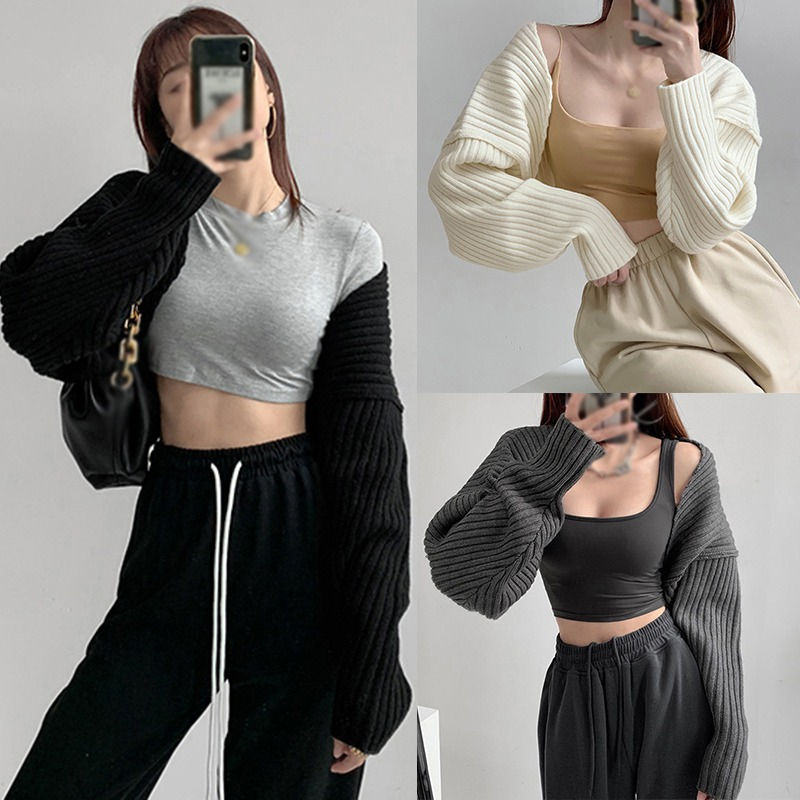 Thumbnail: Women Short Cardigans Autumn Ultra-short Sweater Coat Long Sleeve Loose Knitted