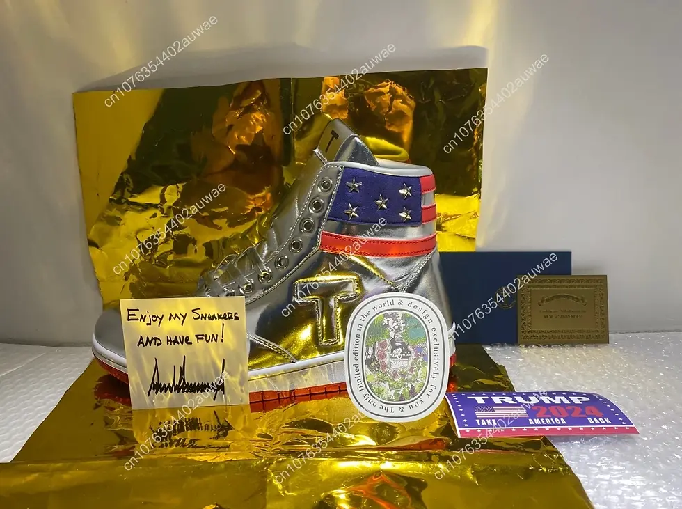 Thumbnail: Trump NEVER SURRENDER Gold Shoes Top Quality Big Size 47 48 Mens 2024 MAGA Gold