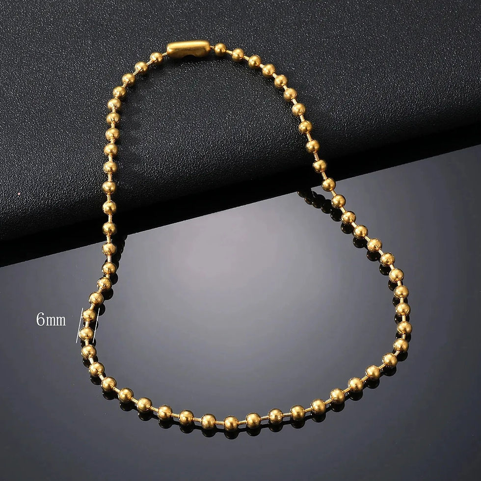 Thumbnail: 3/6/8mm Stainless Steel Ball Bead Necklaces For Women Men Gold/Silver Color Met