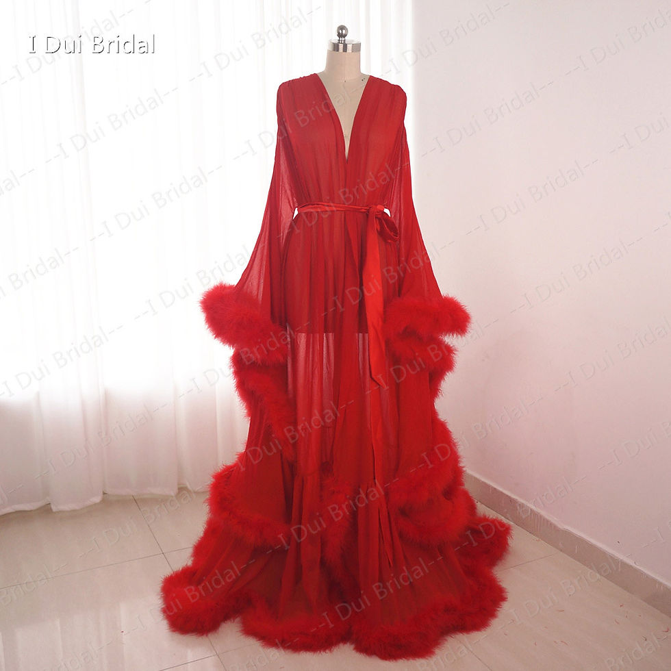 Miniatura: Long Chiffon Fur Robe Marabou Edge Pajamas Wedding Gift Birthday Dress Annivers