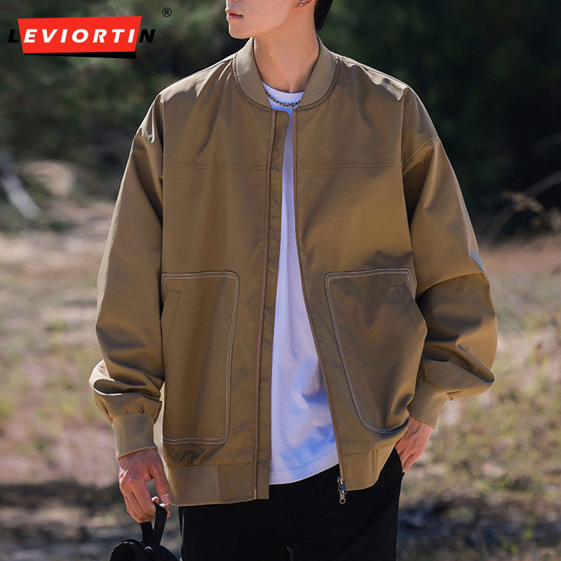 Thumbnail: Autumn Pilot Jacket Mens Autumn Stand Collar Casual Loose Stand Collar Long Sle