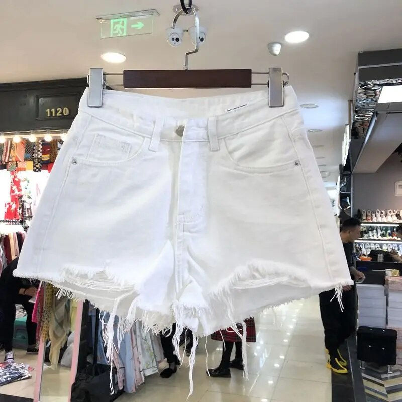 Miniatura: Shorts Women Spring And Summer Ripped Denim Shorts Women's High Waist Irregular