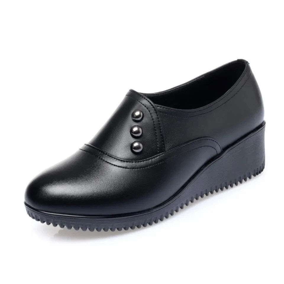 Thumbnail: Grandma black leather casual platform shoes spring 2023 classic slip-on loafers