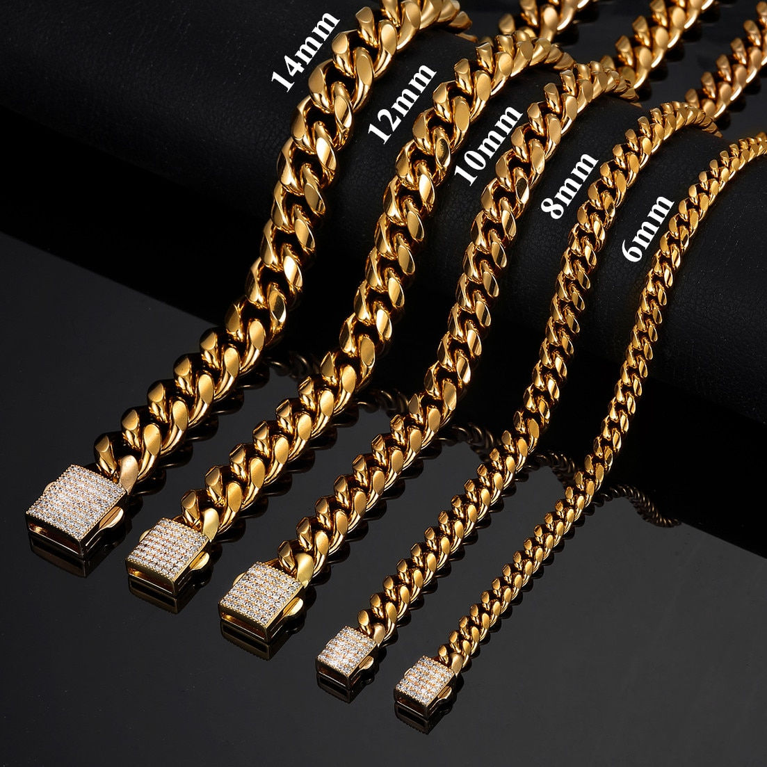 Hip Hop Jewelry 6mm-14mm Any Length 316L Stainless Steel Crystal Buckle Fashion