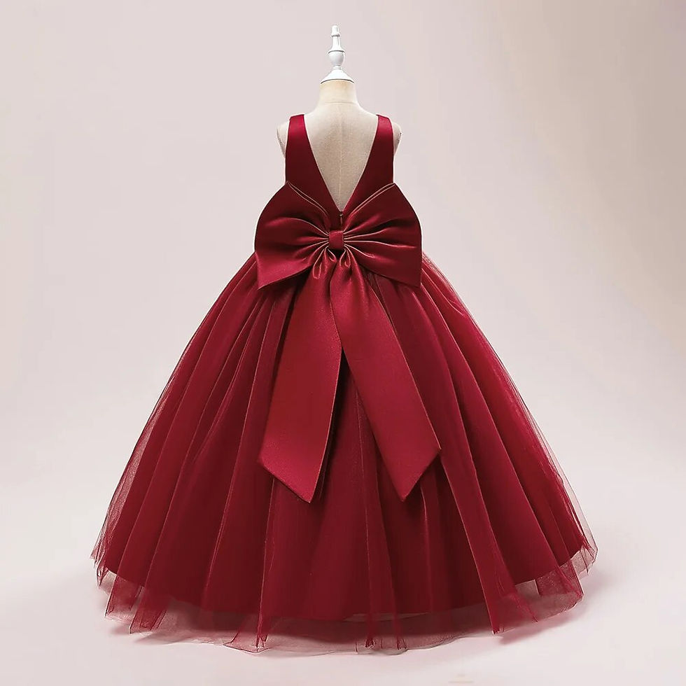 Thumbnail: Big Bow Girls Bridesmaids Dress Long White Wedding Party Prom Pageant Princess