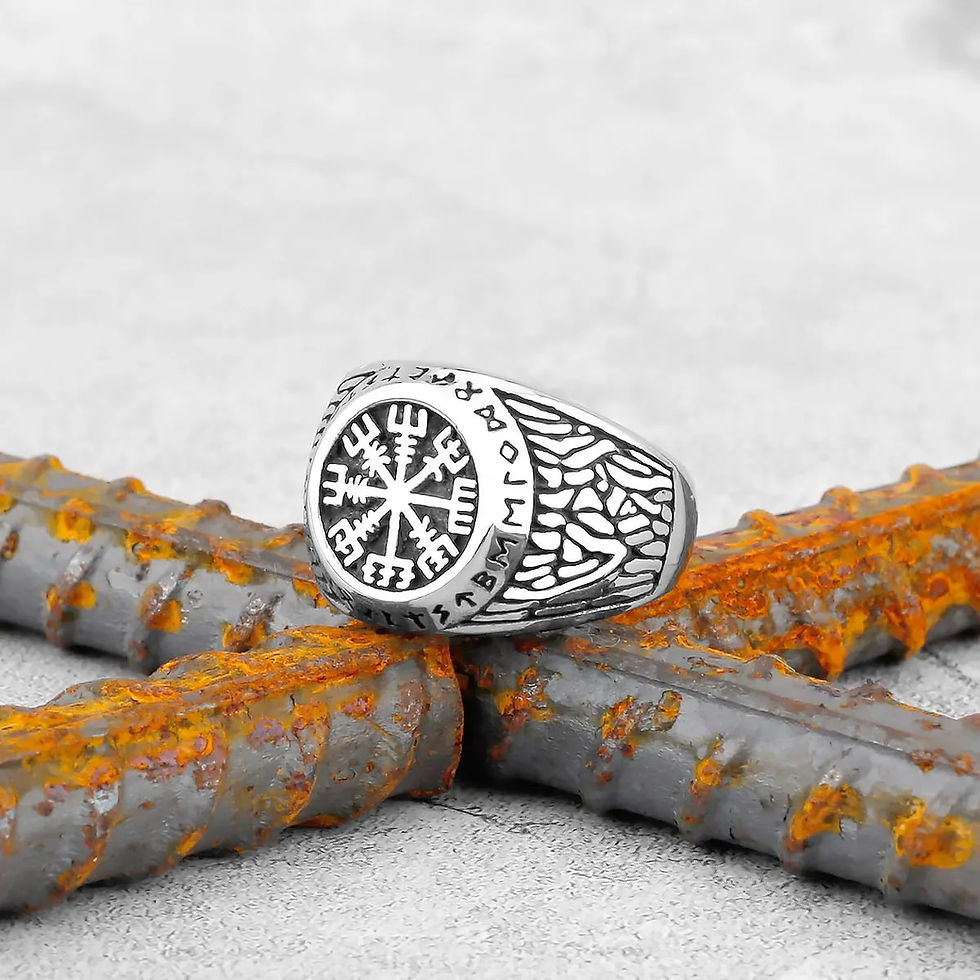 Thumbnail: Vintage Stainless Steel Viking Amulet Ring Norse Compass Runes Men and Women Ri