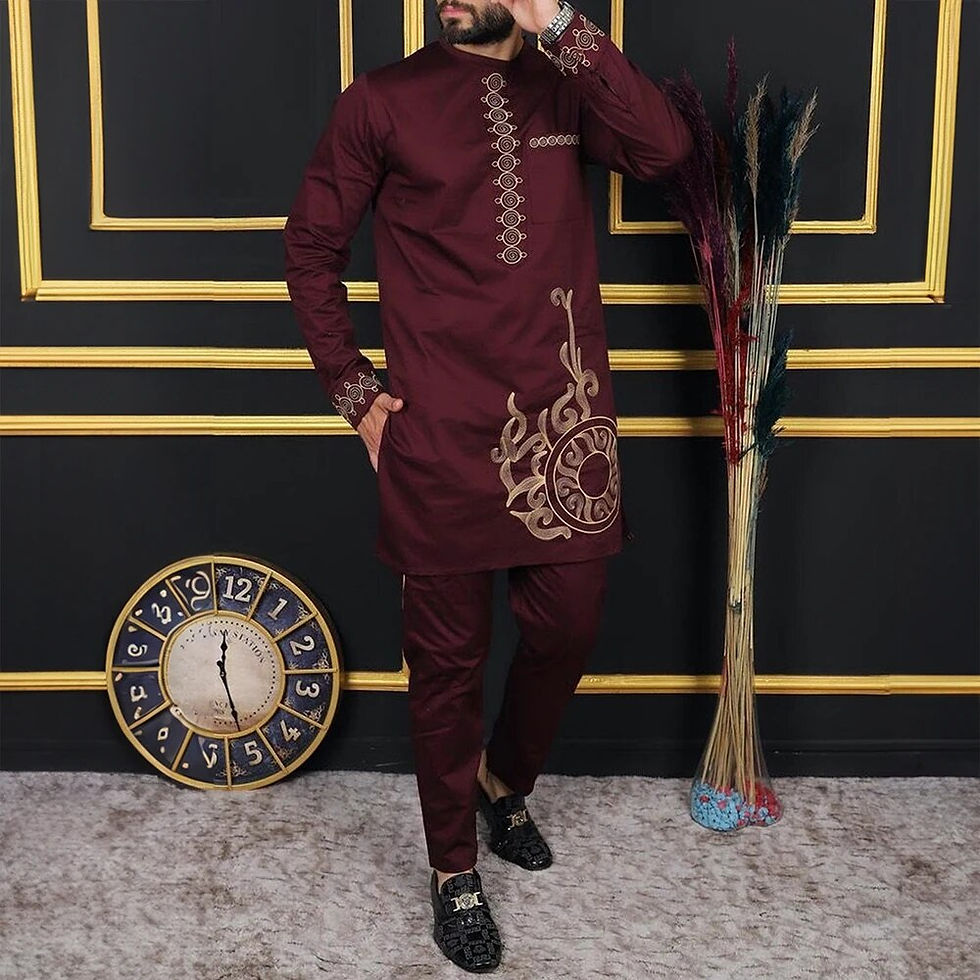 Thumbnail: New In Dashiki 2 Pieces Sets Abaya Men's Clothing Shirt Pant Set Long Sleeve El