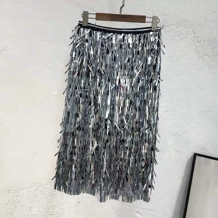 Miniatiūra: Cool super high fringe sequins pockets hip skirt skirts one pace of heavy colou