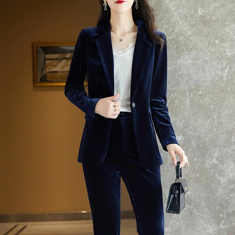Miniaturebillede: High Quality Fabric Velvet Formal Women Business Suits OL Styles Professional P