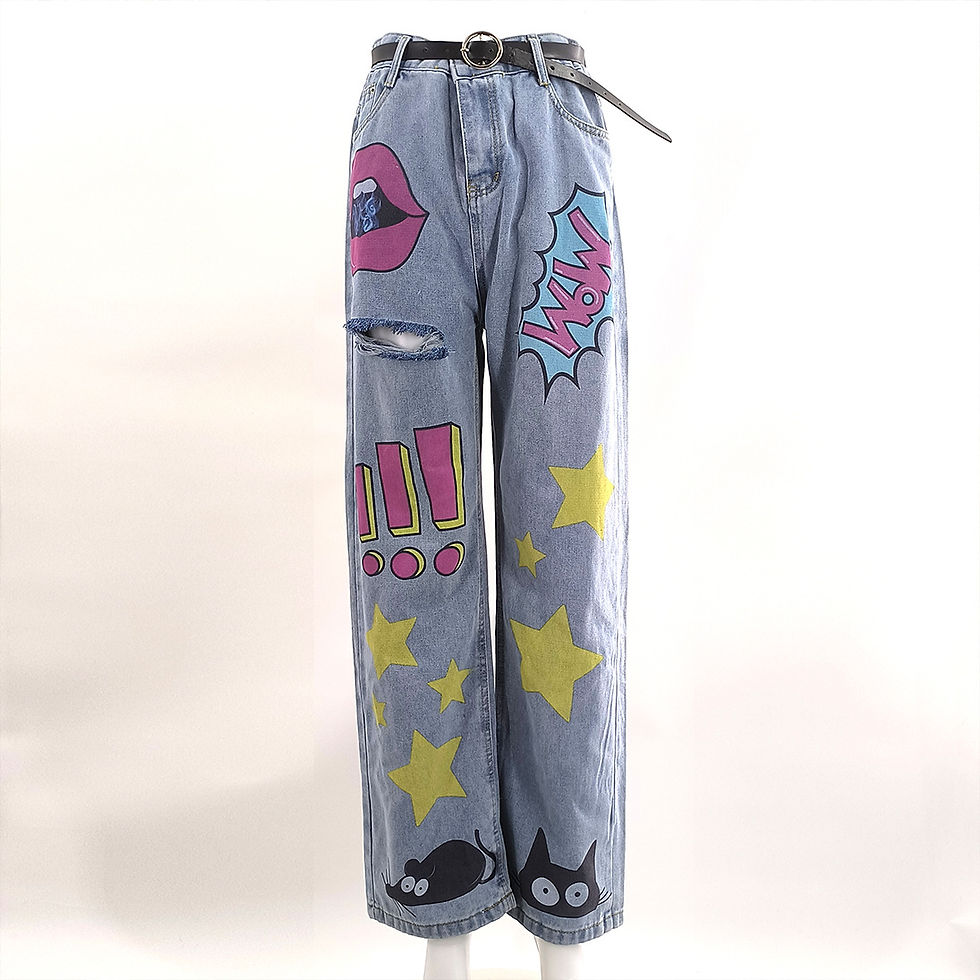 Thumbnail: INS European And American Style Autumn Fashion Low Waist Vintage Printed Slim F