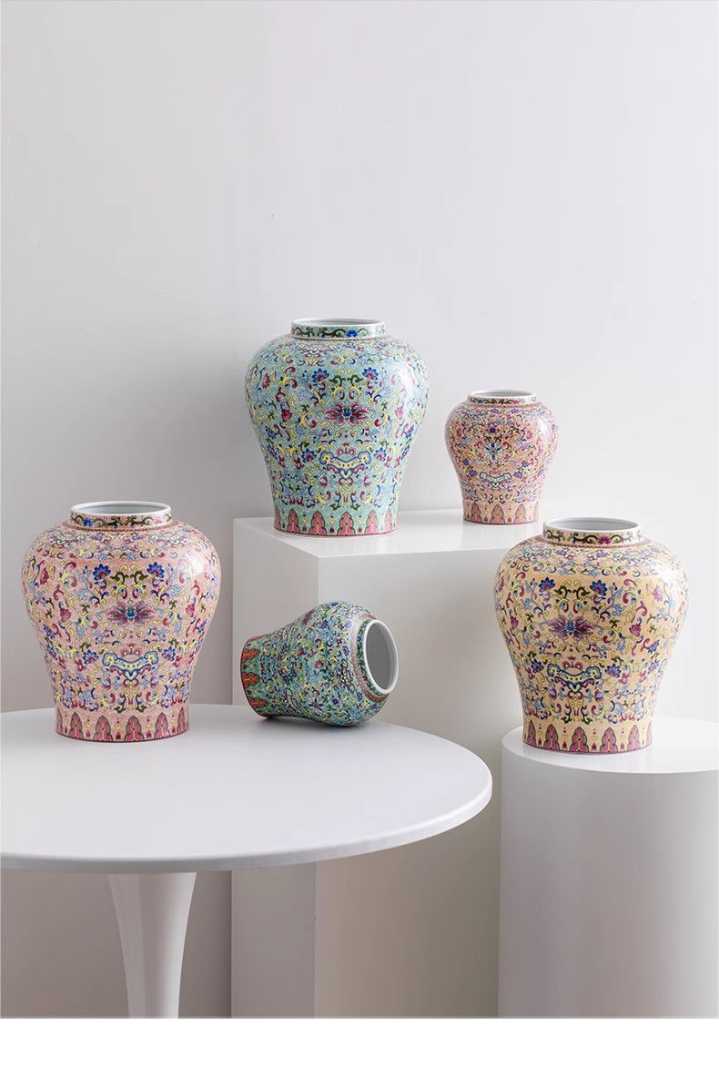 Imej kecil: New Chinese style enamel retro ceramic vase decoration, home living room flower