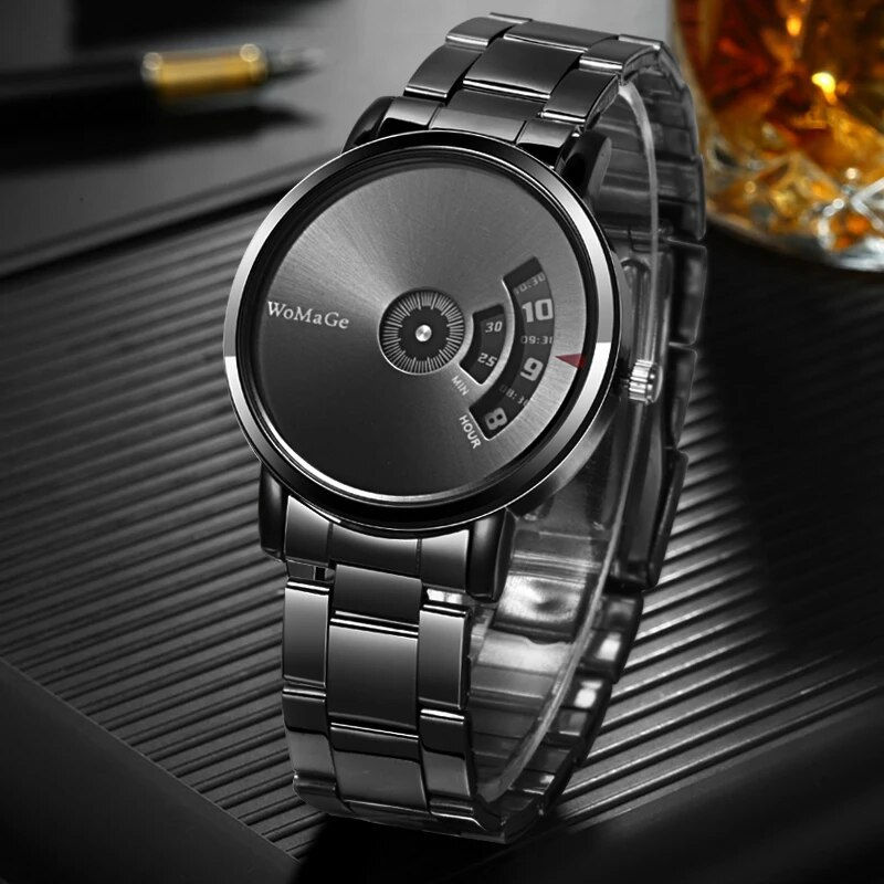 Thumbnail: Men Watch black stainless steel Quartz Unique watches mens WoMaGe Brand Turntab
