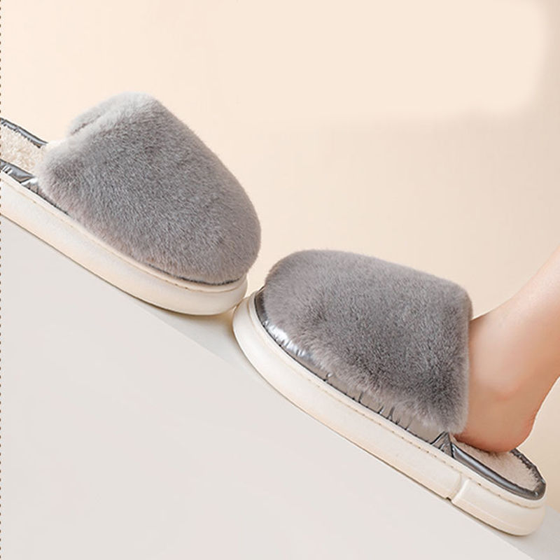 Thumbnail: Fuzzy House Slippers Winter Warm Plush Faux Rabbit Fur Bedroom Shoes