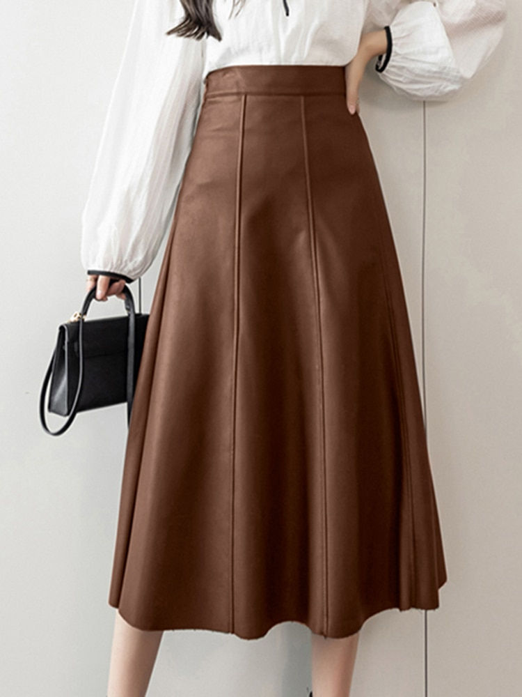 Thumbnail: ZANZEA Long Skirt Leather Skirt Fashion High Waist Skirt Women PU Office Lady S
