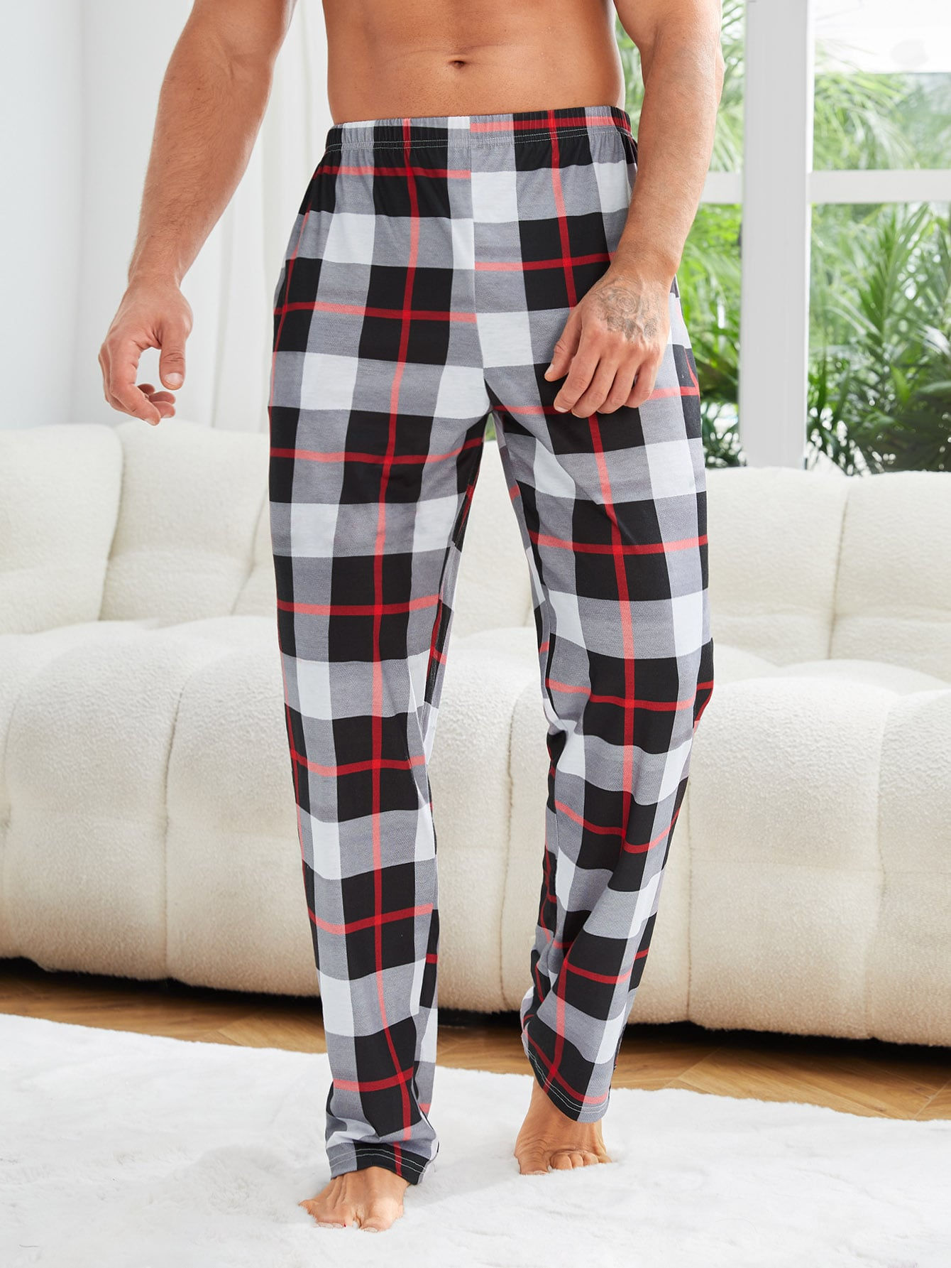 Men 1pc Plaid Print Sleep Pants
