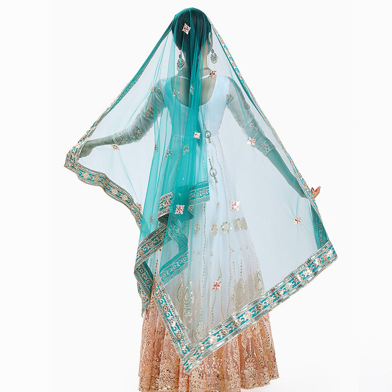 Thumbnail: Indian Sari Scarf Mesh Embroidery Ethnic India Pakistan Clothing Silk Headscarf