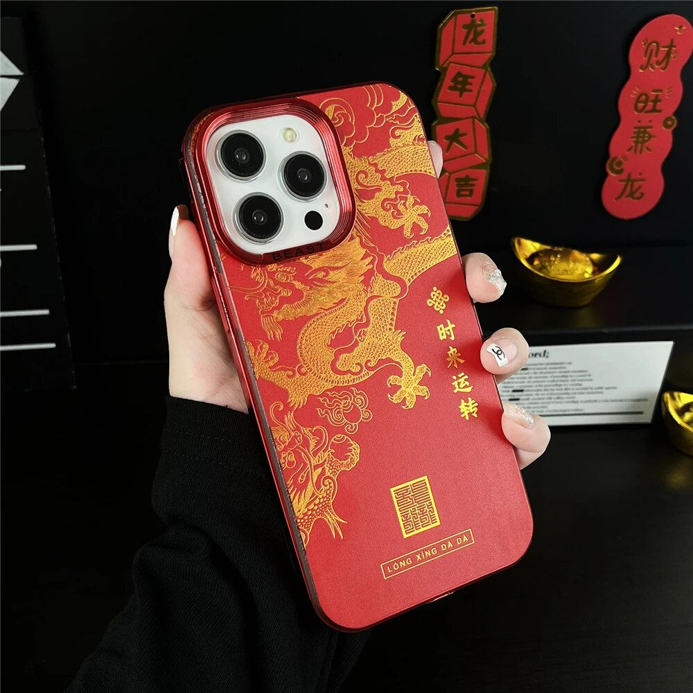 2024 Chinese Dragon Lunar New Year Electroplated Case for iPhone 15 14 12 13 Pr