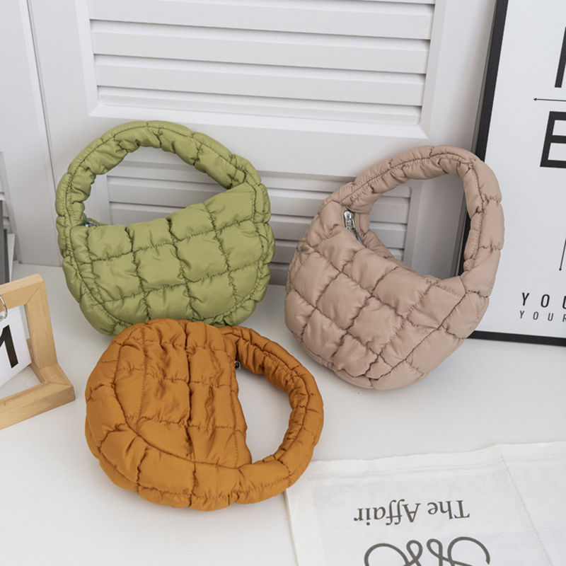 Thumbnail: Fashion Mini Puffer Tote Bag Quilted Circle Phone Purse Elegant Purple Soft Nyl
