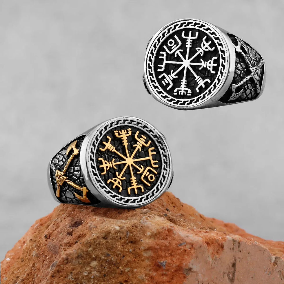 Thumbnail: Vintage Stainless Steel Viking Amulet Ring Norse Compass Runes Men and Women Ri