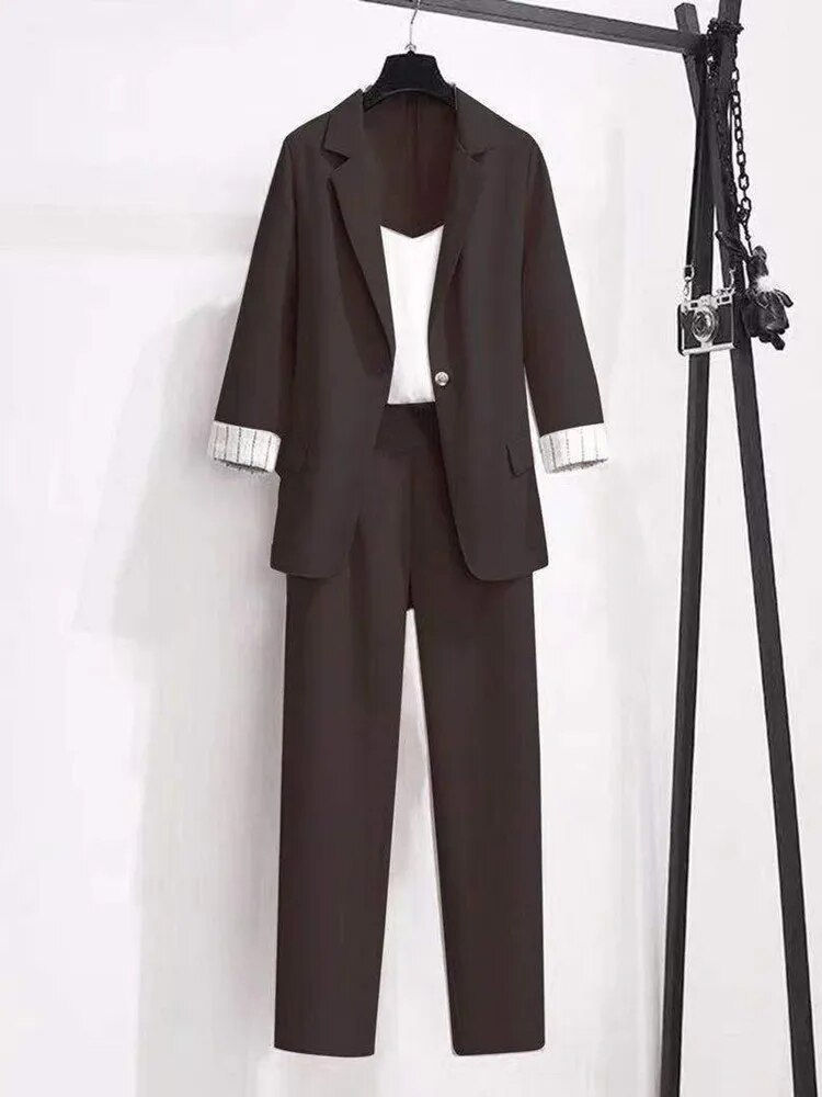Miniatyrbilde: 2023 spring new plus size Korean elegant women's suit female blazer leisure pan