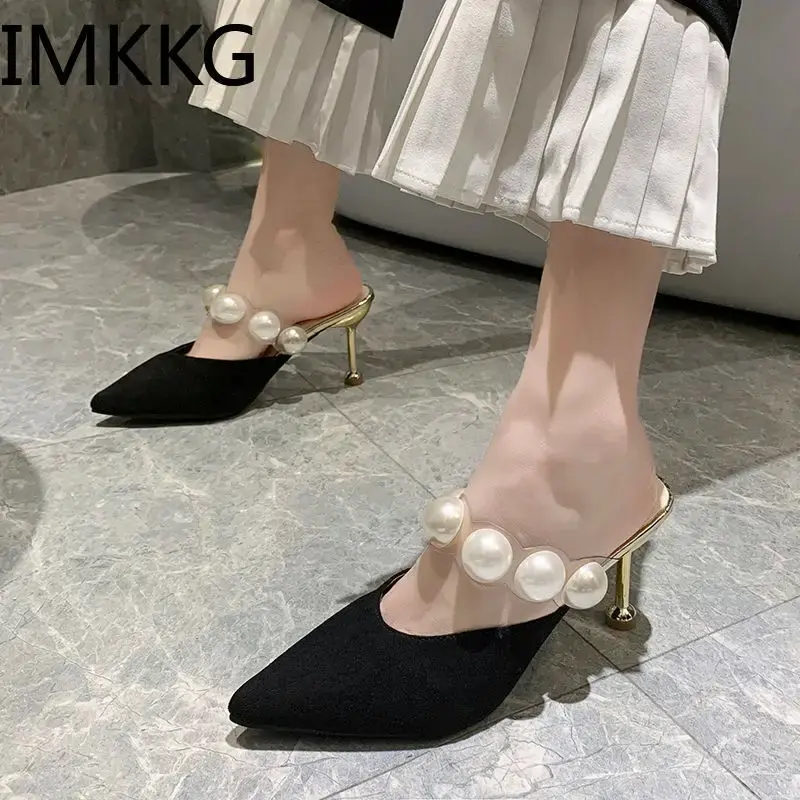 Miniatura: Pearl Black Sandals Women Summer Autumn Shoes Woman Thin Heels 2020 Womens Outd