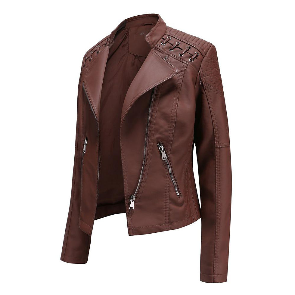 Thumbnail: Women Fashion Lace-up Leather Jacket Slim Fit Spring Autumn Motorcycle Zipper J