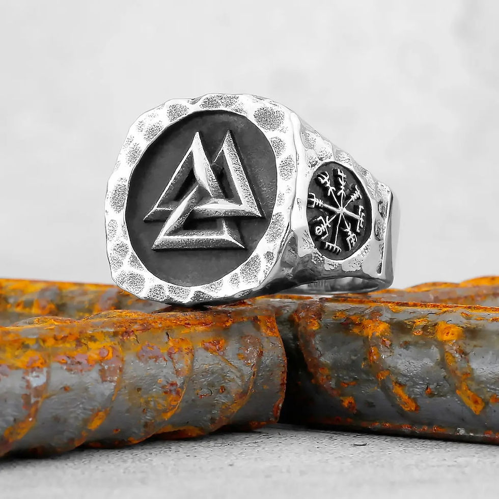 Thumbnail: Vintage Stainless Steel Viking Amulet Ring Norse Compass Runes Men and Women Ri