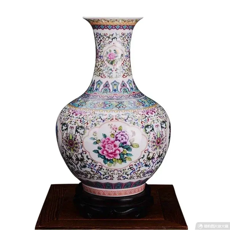 Küçük resim: Chinese Jingdezhen Ceramic Enamel Classical Vase Office Store Villa Furnishing