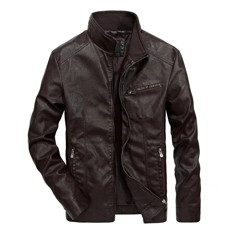 Μικρογραφία: PU Leather Flight Jacket Black Brown Pilot Coats for Men Bomber Jacket Business