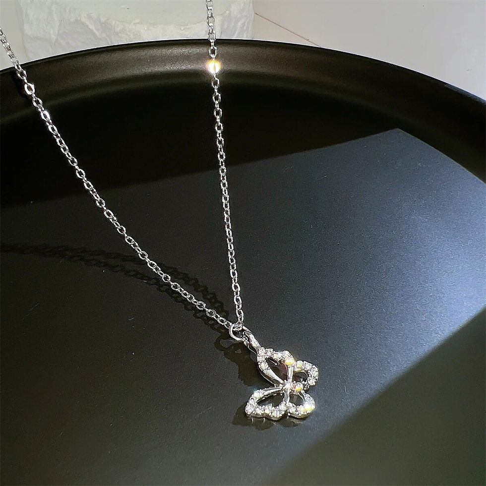 Thumbnail: 17KM Fashion Butterfly Heart Zircon Necklace for Women Girls Silver Color Shiny