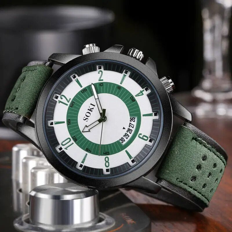 Thumbnail: Fashion Retro Mens Watches Classic Leather Strap Casual Quartz Wrist Watch for