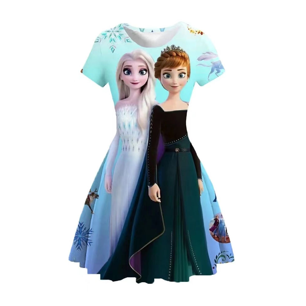 Imej kecil: Disney Girls' Short Sleeve Dresses Ice Princess Elsa Printed Dresses Summer Str