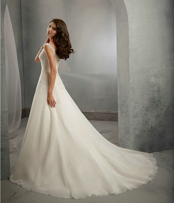 Miniaturbild: Vestido De Noiva Beach Wedding Dress Casamento A line Cap Sleeves Robe De Maria