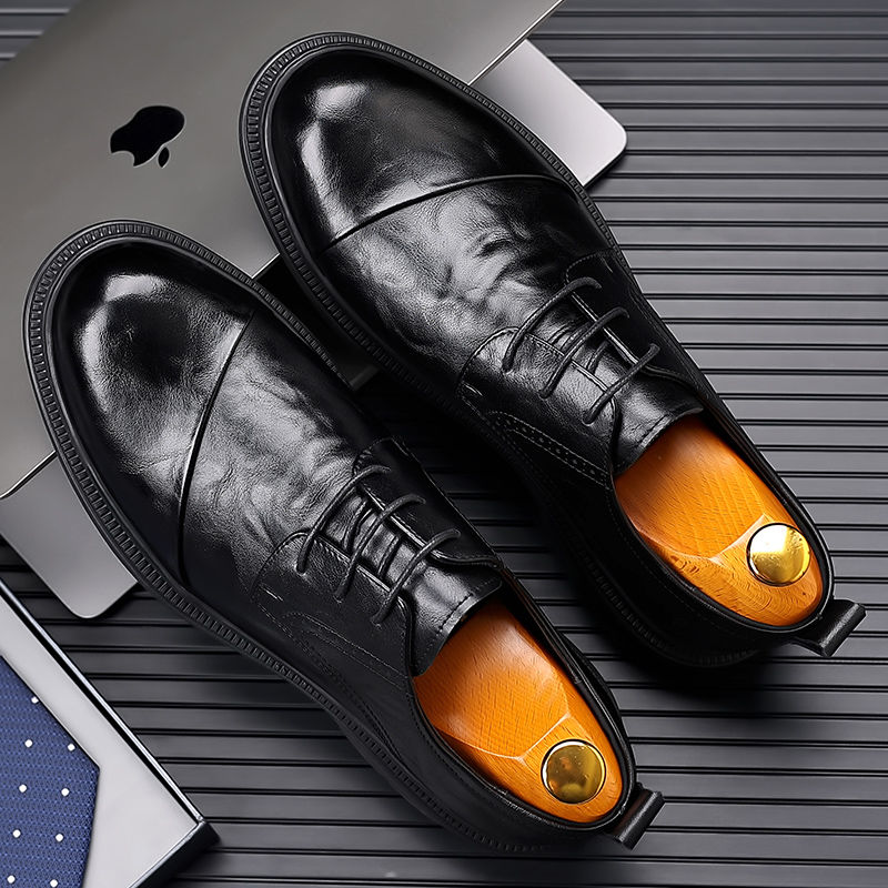 Miniaturebillede: Cow Leather Formal Shoes Lace Up Men Oxfords Thick Bottom Men Fashion Wedding P