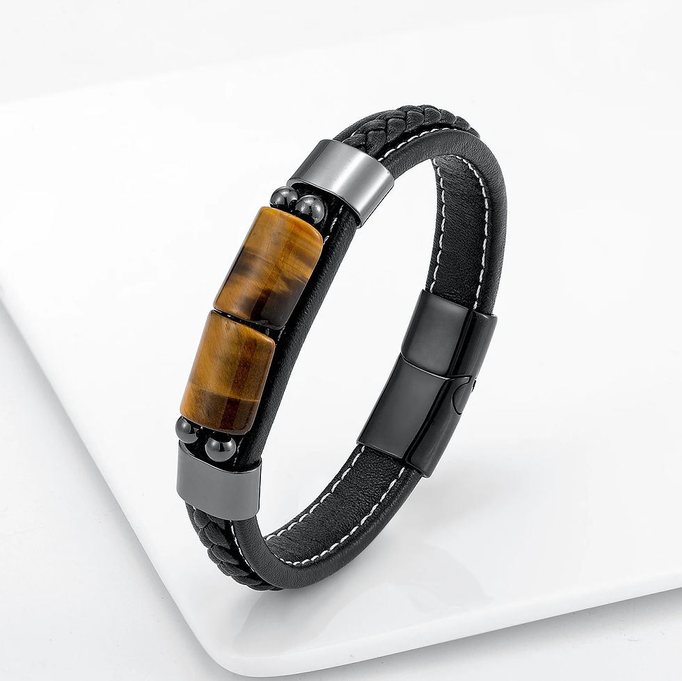 Thumbnail: New Lucky Board Retro Jewelry Natural Tiger Eye Stone Men's Stainless Steel Bra
