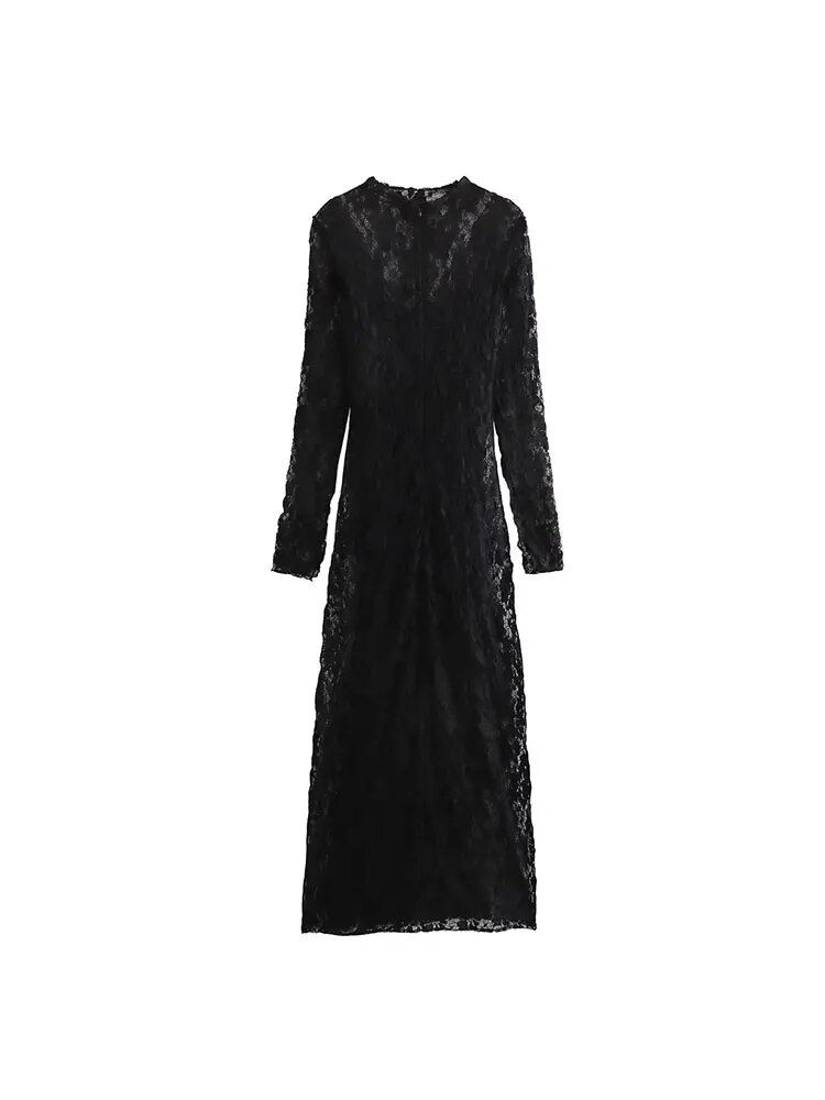 Miniaturbild: TRAF 2024 Autumn Lace Embellished Long Party Dresses for Women Black Elegant Lu