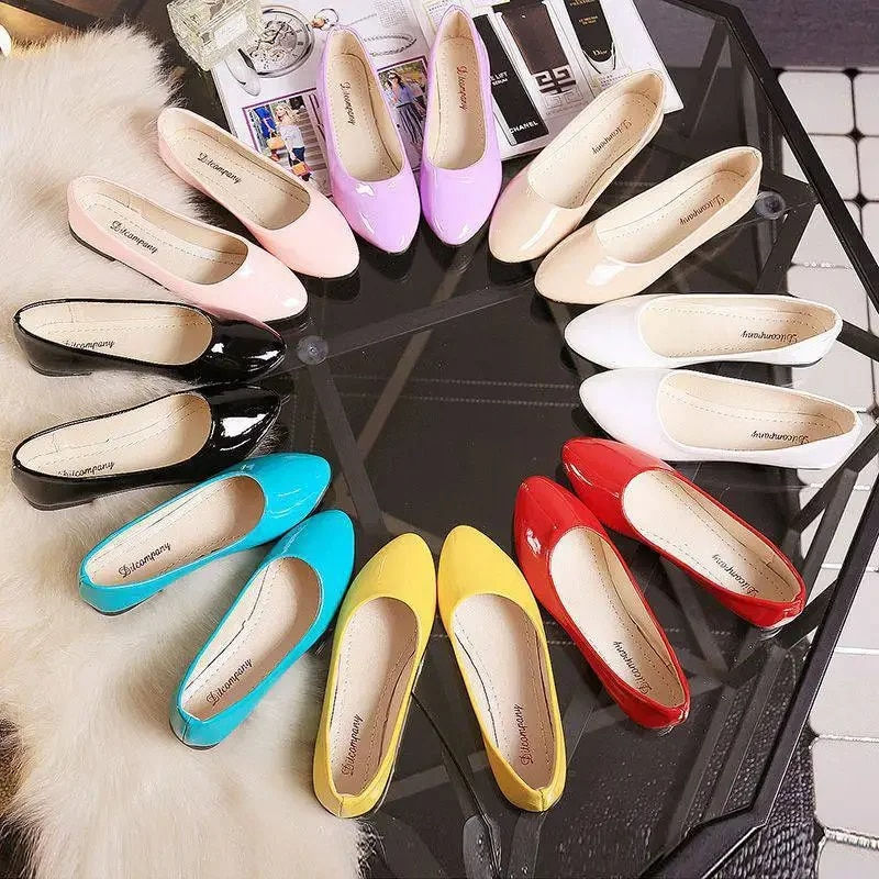 Miniature : Women Candy Color Ballet Flats White Wedding Shoes Woman Flats Patent Leather S