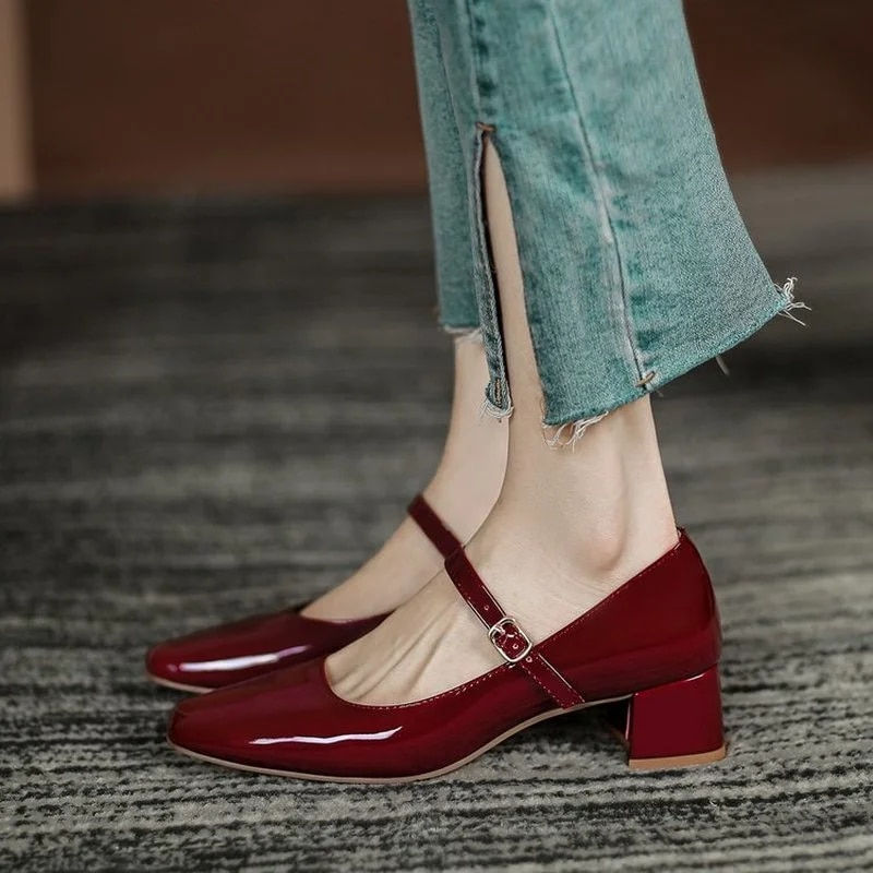 Miniatura: New Women's Red Black Mary Janes Shoes High Quality Leather Low Heel Dress Shoe