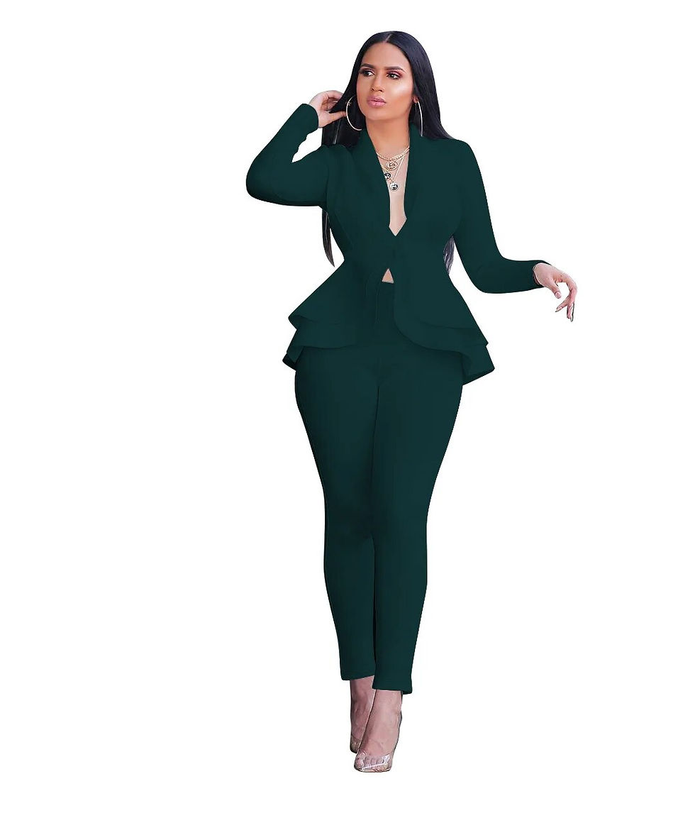Imej kecil: Ruffles Casual Two Piece Set Women Elegant Blazer Coat Pencil Pants Tracksuit S