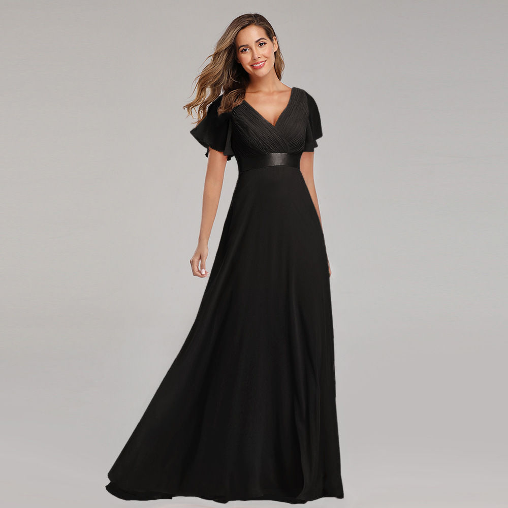 ICCLEK New Style Women V-Neck Chiffon Dress Wedding Evening Party Long Dress El