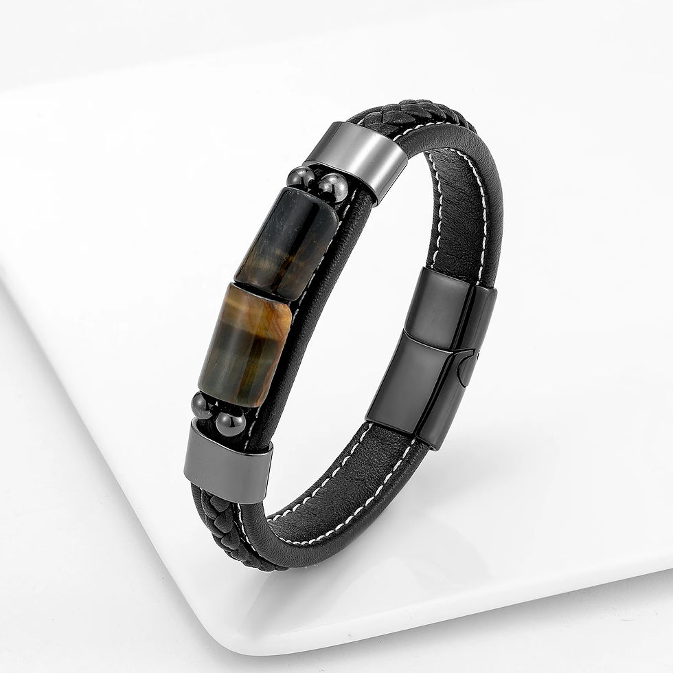 Thumbnail: New Lucky Board Retro Jewelry Natural Tiger Eye Stone Men's Stainless Steel Bra