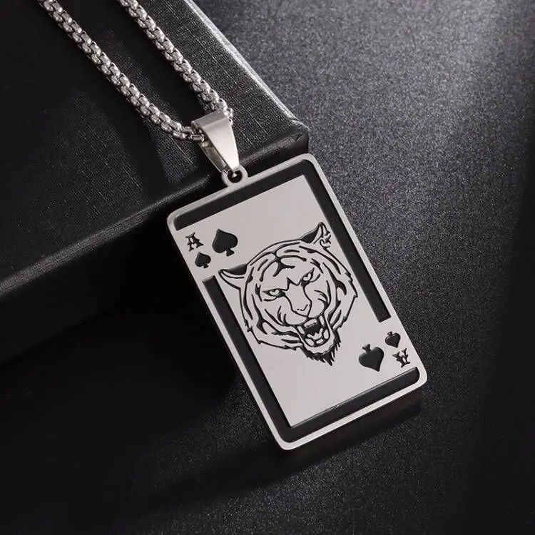 Miniatura: Fashion Personality Military Tag Glossy Rectangle Stainless Steel Pendant Neckl