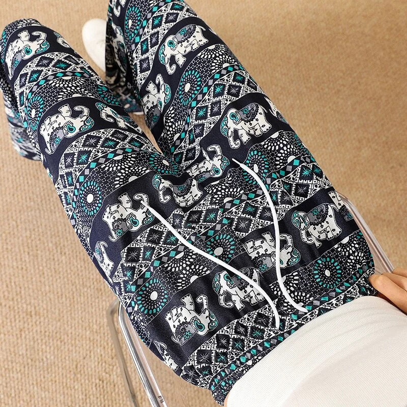 Thumbnail: Women Wide Leg Pants High Waist Elephant Print Pant Summer Thin Straight Trouse