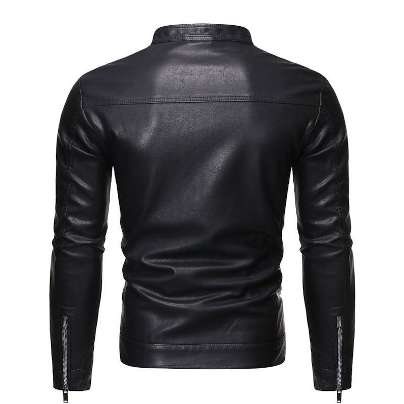 Men's standing collar leather jacket autumn oversized slim motorcycle cycling s