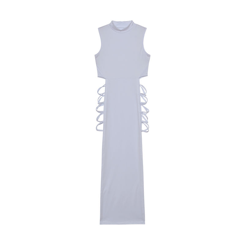थंबनेल: Criss Cross Cut Out Dress, Sexy Bodycon Mock Neck Sleeveless Dress, Women's Clo